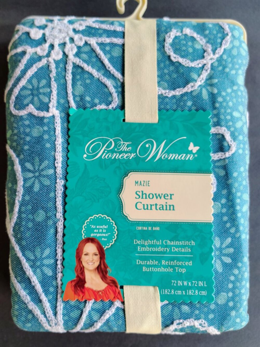 Brand new The Pioneer Woman Mazie shower curtain in teal and white